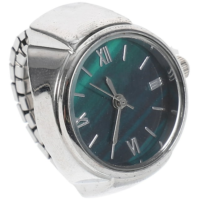 Reloj de dedo Mini reloj de anillo con números romanos, elegante, moderno, ligero y práctico accesorio para mujeres y hombres, fiesta de cumpleaños, plata