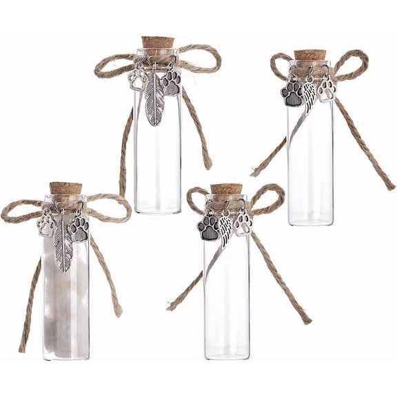 4Pcs 2 Styles Pet Hair Memorial Glass Bottle Pet Fur Memorial Jar Glass Vial for Ashes Dog Keepsake Pets Loss Memory Sympathy Gift