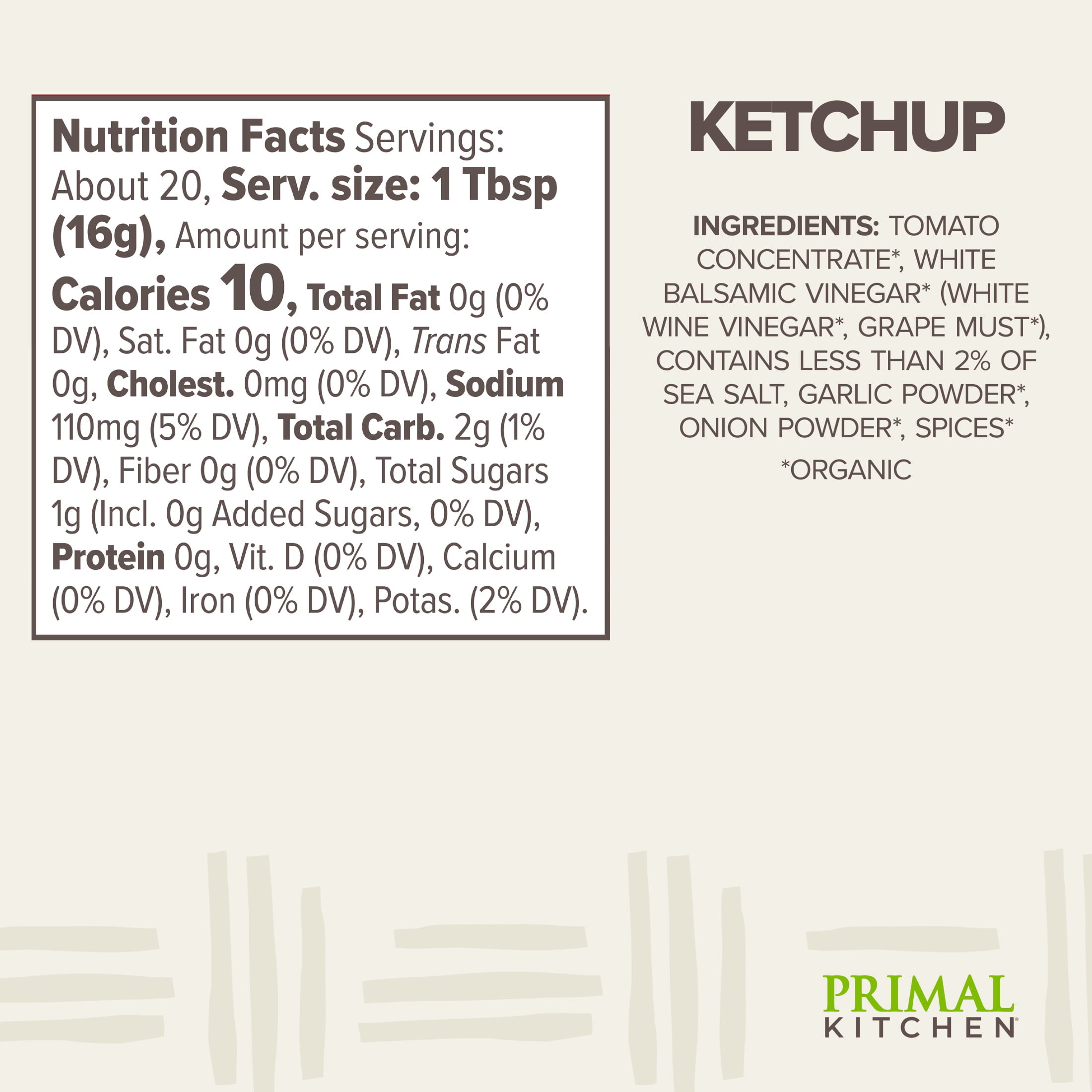 Primal Kitchen Organic and Unsweetened Ketchup 11.3 oz