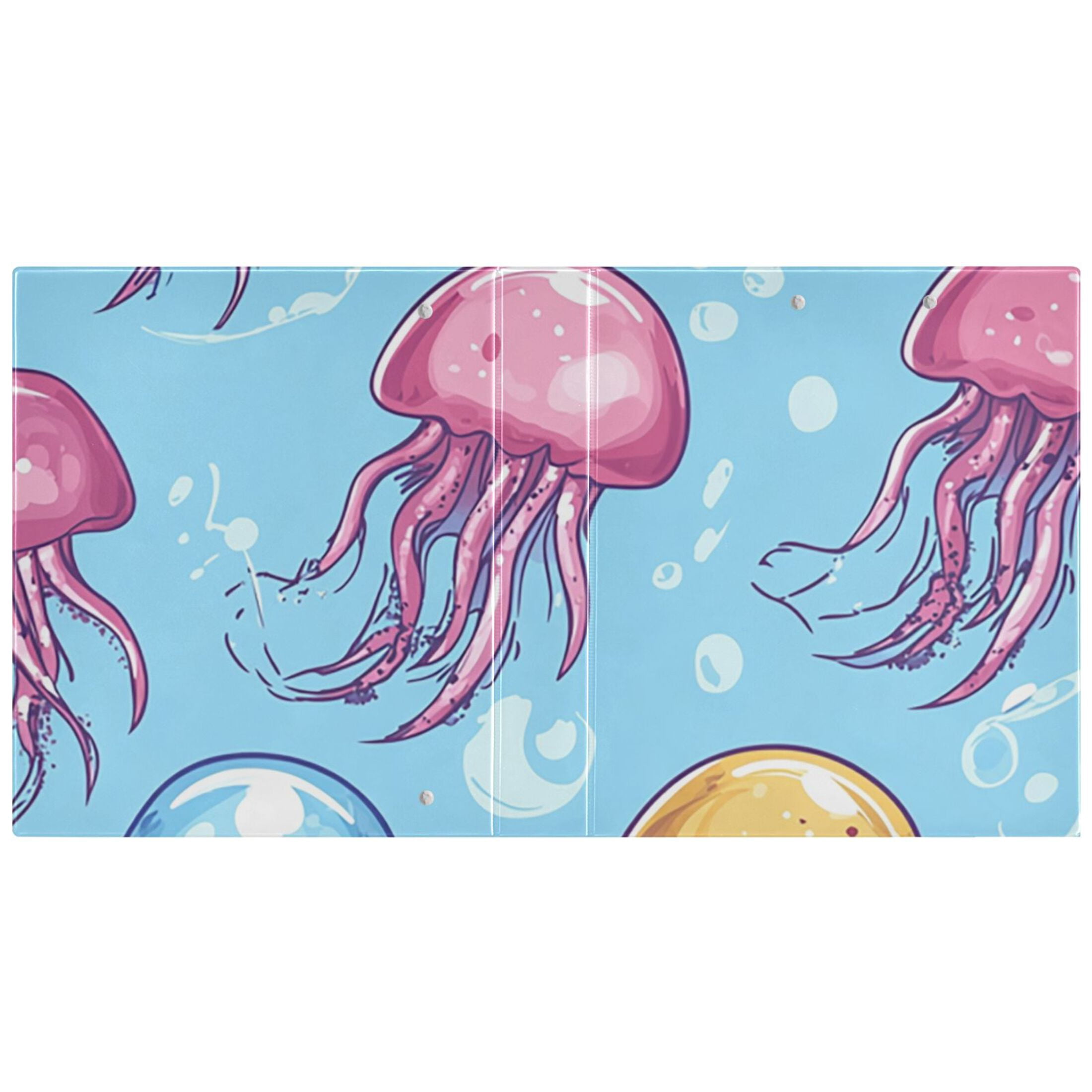 Jellyfish in Blue 3 Ring Binders 1.5 inch Hardcover File Folders with Interior Pockets A4 Size Organizer for School Office Hospital Set of 2