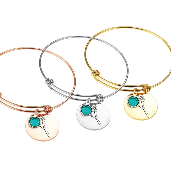 Birthstone Necklace for Women Custom Zircon Bracelet December Birth Flower Bracelet for Women Personalized Gifts for Women, Birthday Gifts for with Narcissus Birthflower and Birth Stone Bracelet