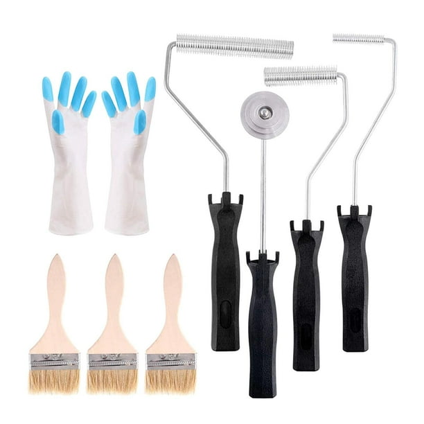 8 piezas de herramientas de rodillo de fibra de y cepillos, guantes, herramienta de de burbujas, kit de rodillo de pintura apto