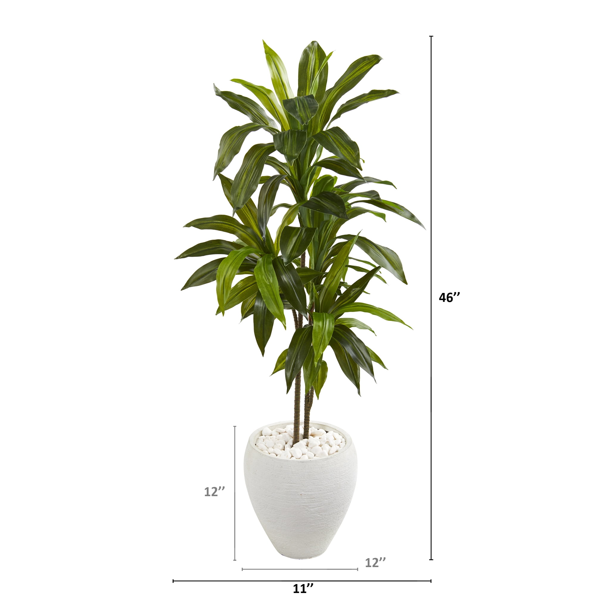 Nearly Natural 46" Dracaena Artificial Plant in White Planter (Real Touch), Green