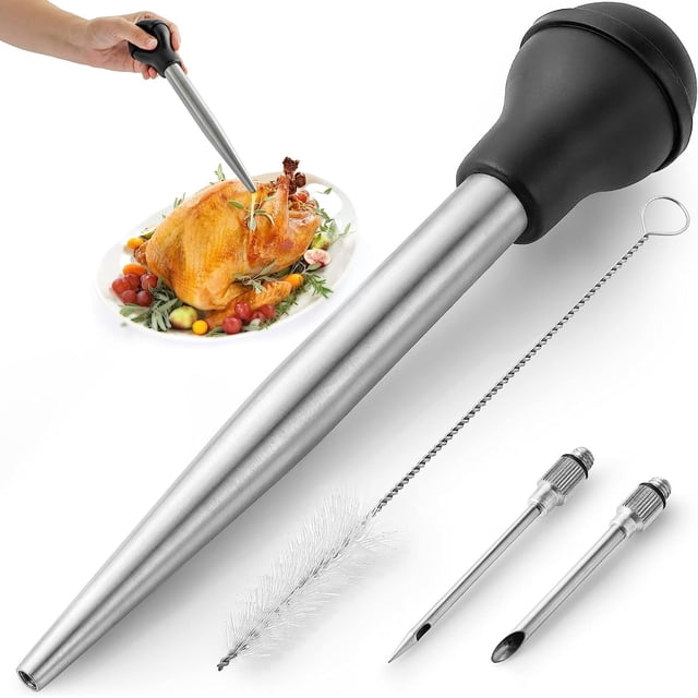 Jeringa de acero inoxidable para pavo de cocina, inyector de metal para pavo