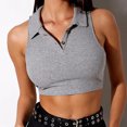 thumbnail image 2 of Blusa corta ajustada sin mangas con botones y cuello en V de Color sólido a la moda para mujer Pompotops  lopia995130, 2 of 9