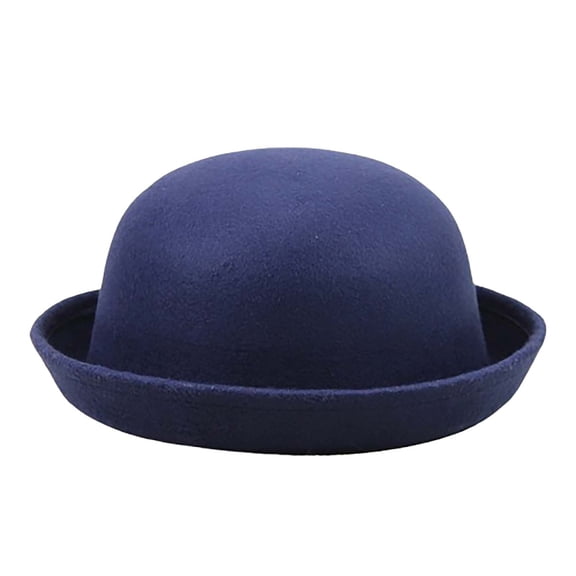 Versatile Round Top Hats Adult Flat-top Fedora Pure Color Imitation Jazz Hat Wide Brim Ladies Elegant Round Hat Bowler Hats