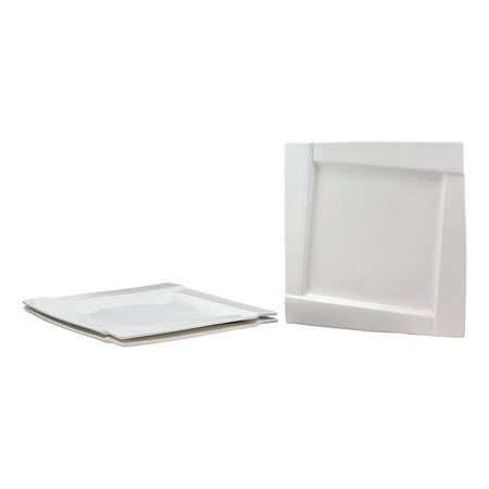 Ebros Pack Of 3 Kitchen Dining Modern Contemporary Design White Porcelain Square Plates With Rhombus Well Restaurant Supply Dishwasher And Microwave Safe (12.25