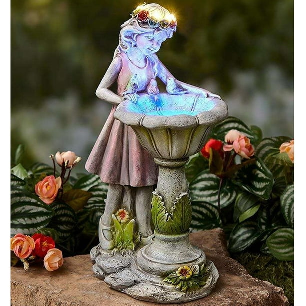 Garden Decoration Figures For Outdoor, Flower Fairy Garden Statue With Solar Lantern