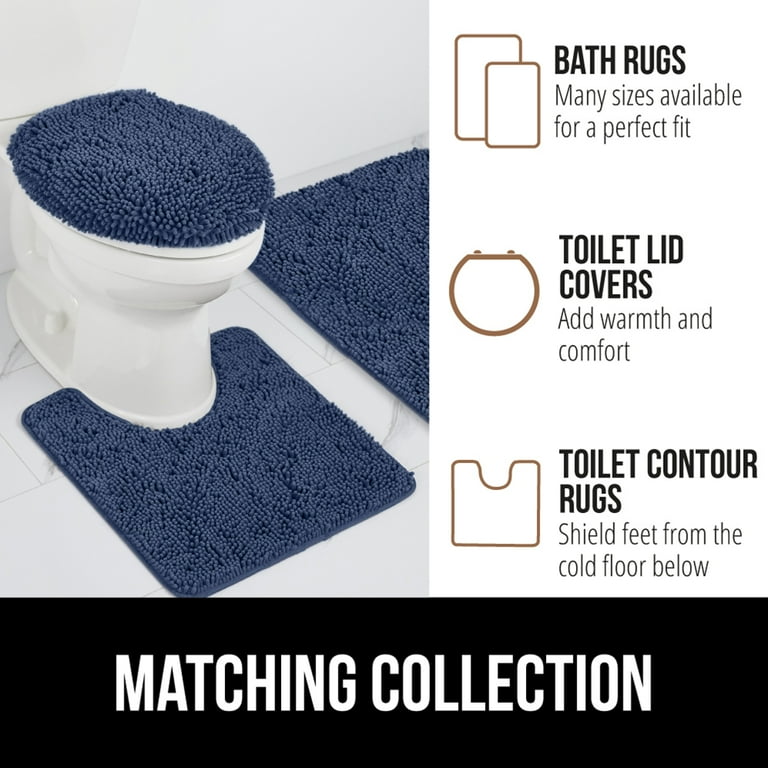 COCOER Chenille Bath Mat 24"x59" – Super Absorbent, Quick Dry, Non-Slip Rubber Backing (Navy)
