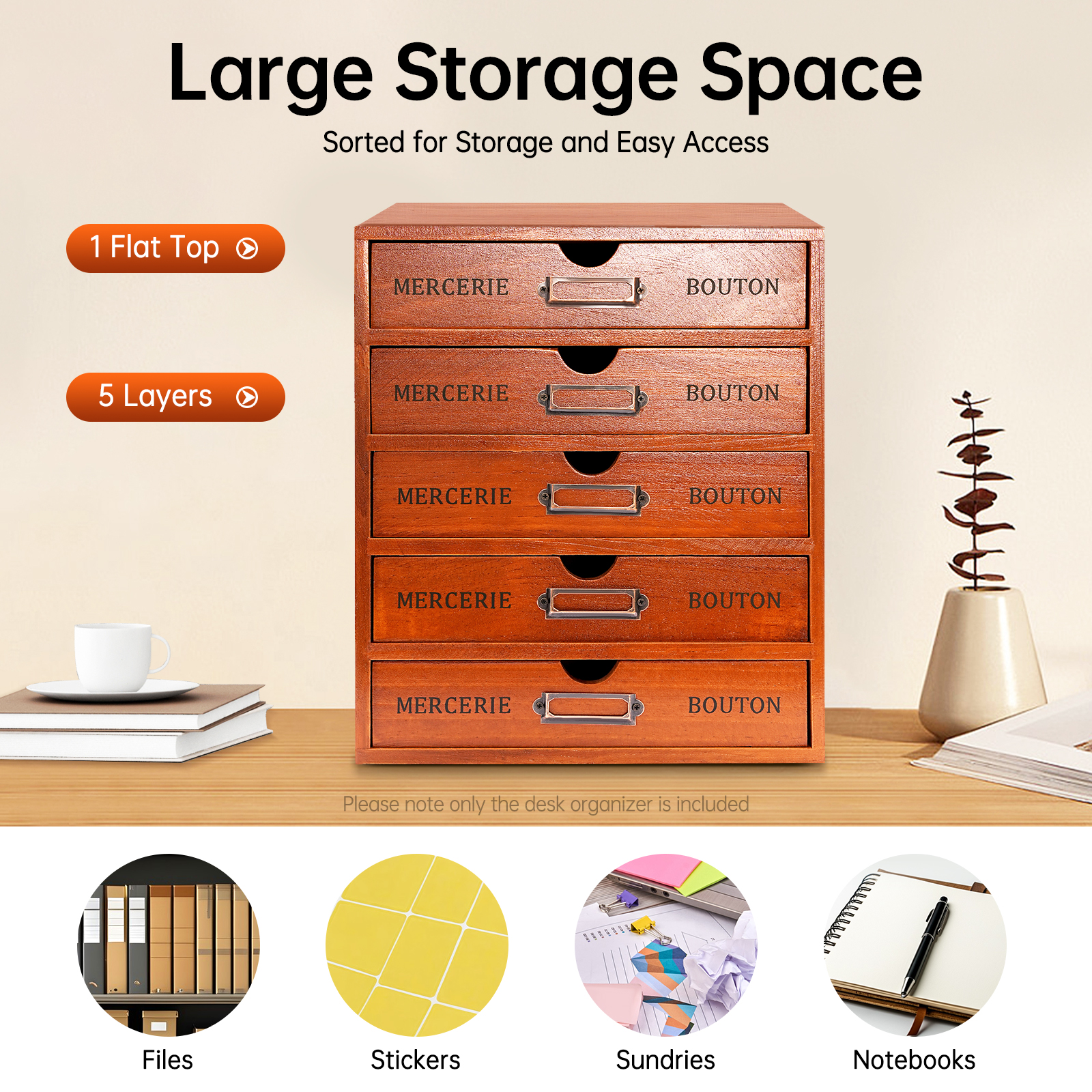 Peakora 5-Drawer Wooden Desk Organizer Pine Wood Storage Drawers Vintage Shelf Drawer Desktop Organizer with Drawers Retro Style Storage Box Desktop Storage for Office Study Bedroom, Dresser