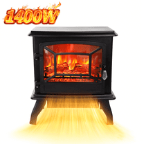 17" Electric Fireplace Heater,Freestanding 3D Flame Electric Heater, Quiet and Safe, Portable Indoor Space Heater for Bedrooms, Living Rooms, Apartments,Black