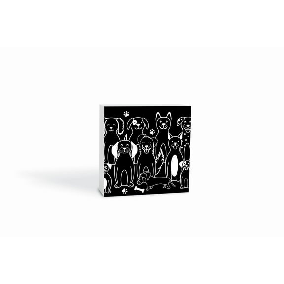 Happy Dogs Black Dogs Paws Bone 5 x 5 Wood Tabletop Sign Plaque