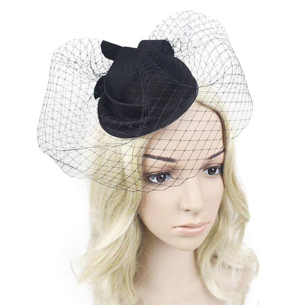 Blume Mini Zylinder Fascinator Haarspange | Feder & Netz Damen-Hut Für Hochzeit, Derby, Cocktail-Party