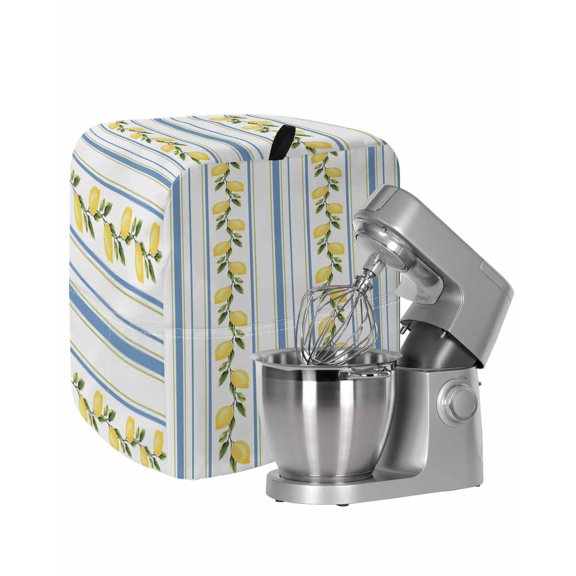 Lemon Striped Stand Mixer Dust Cover with Storage Pocket & Handles, Yellow Fruit Blue White Geometric Fits All Tilt Head & Bowl Lift Kitchen Appliance Cover Organizer Bag Accessories, 6-8 Quart