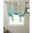 thumbnail image 2 of Teal Yellow Oil Painting Tie Up Curtains for Kitchen Bathroom Bedroom Windows 63 Inch Length, Contemporary Abstract Art Balloon Drape Curtains Shade Rod Pocket Drapery Curtain Panel, 52"x63", 2 of 7