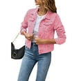 thumbnail image 1 of Gueuusu Women's Stretch Denim Jacket Cropped Ripped Button Down Jean Boyfriend Coat, 1 of 4