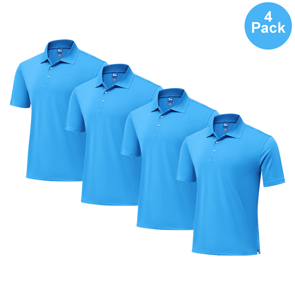 Zfeel Men High Performance Golf Polo Shirt, Dry Fit Durable Short Sleeve, Electric Blue, S, 4 Pack