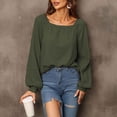 thumbnail image 2 of Hauts d'Automne pour Femmes Col Rond Couleur Unie Manches Longues Blouse Habillée Décontractée Coupe Ample Confortable pour Sortir, 2 of 4