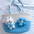 thumbnail image 5 of Bolso de mano tejido con cuerda de algodón y conejito de Pascua, elegante cesta de regalo bordada para mujer, bolso versátil para fiestas de primavera, cesta de picnic reutilizable ecológica con, 5 of 5