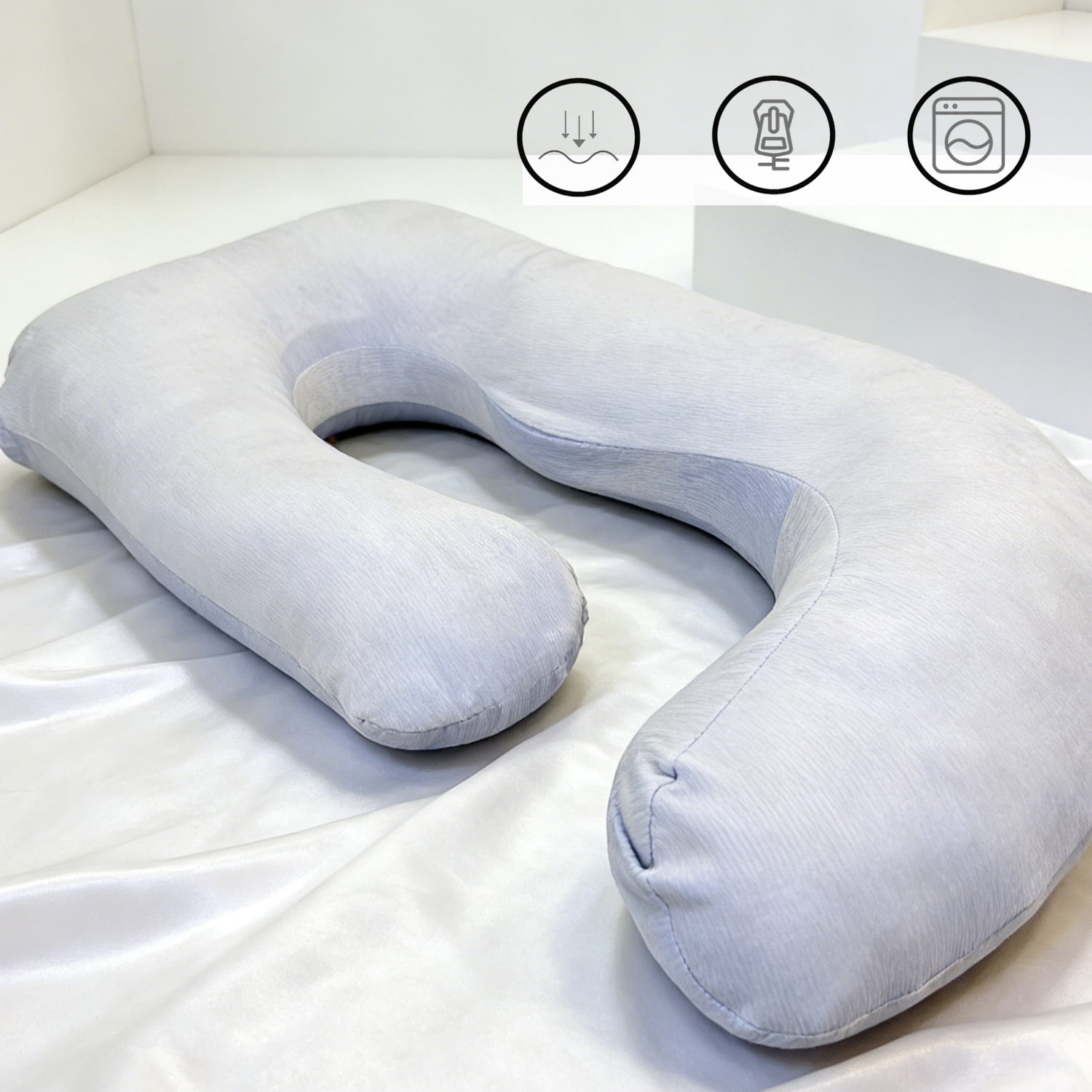 J-Shaped Pregnancy Pillow (65" x 16" x 8") - Full Body Maternity Support Pillow for Back, Hip and Belly Pain Relief, Light Purple