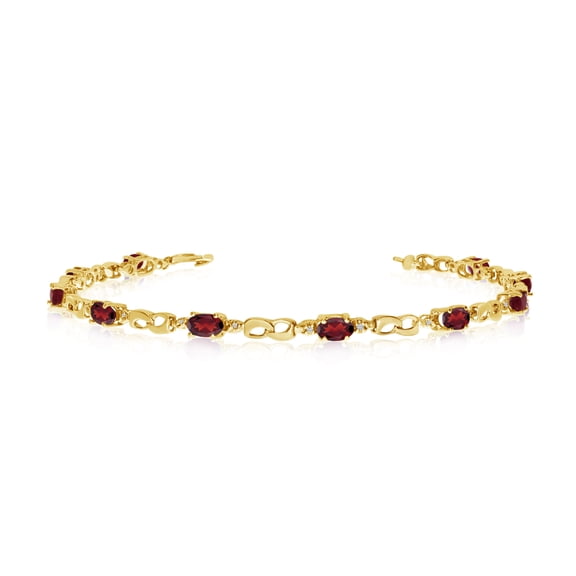 10K Yellow Gold Oval Garnet and Diamond Link Bracelet