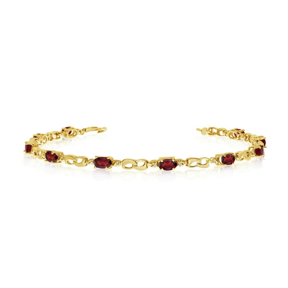 10K Yellow Gold Oval Garnet and Diamond Link Bracelet