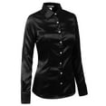 thumbnail image 2 of J. METHOD Women's Satin Button Down Shirt Long Cuff Sleeve Collar Silky Office Work Formal Casual Blouse Top NEWT74 Black 1X, 2 of 7