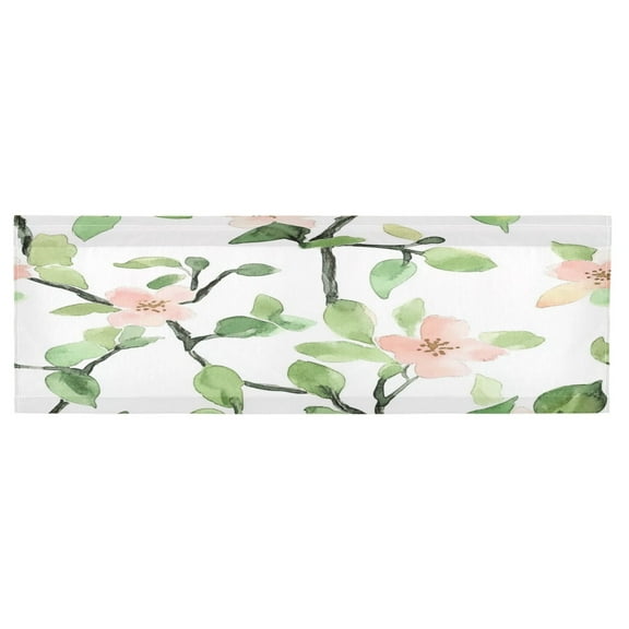54x18in Peach Blossom Pattern Printed Valance Curtain, Semi Sheer and UV Protection, Easy Install