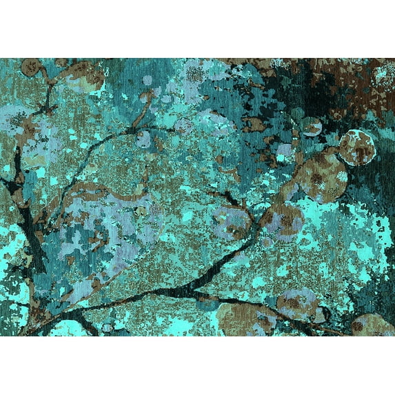 Ahgly Company Indoor Rectangle Oriental Turquoise Blue Industrial Area Rugs, 6' x 9'