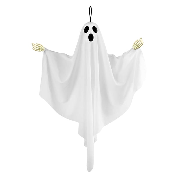 Adorno colgante de fantasmas de Halloween | Diseño de huesos de mano espeluznantes | Expresiones Aterradoras y Adorables | Tela y plástico | Fácil de colgar | Decoración interior exterior