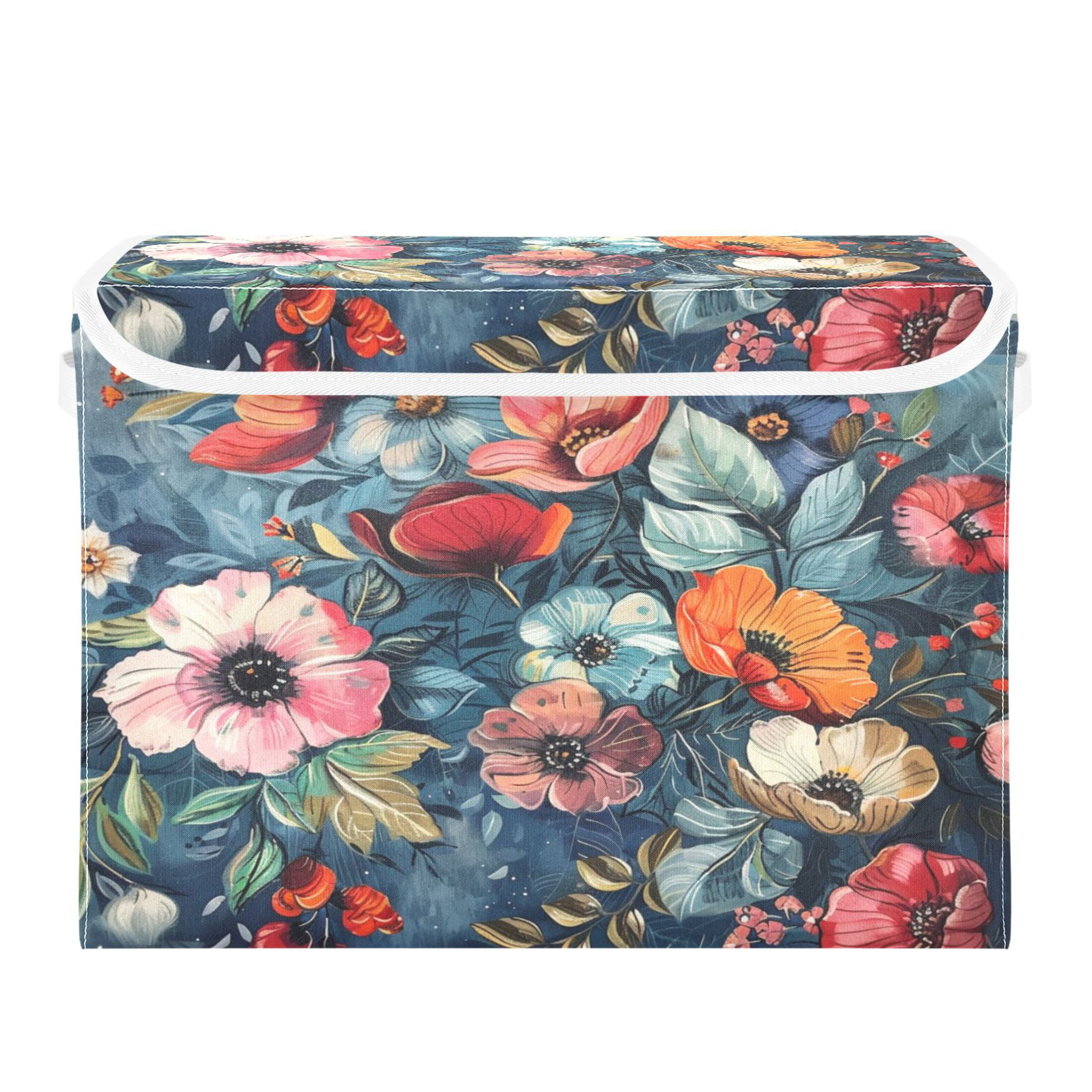 Ryvnso Boho Floral Large Lidded Foldable Storage Baskets Cubes Boxes Lids Bin for Home