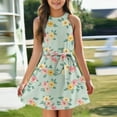 thumbnail image 2 of TQWQT Halter Dresses for Girls Summer Sleeveless Girls Sundress Size 10-12 A Line Dresses Cute Kids Tie Front Mini Dress Floral Print Tween Girls Clothes Light Green 120, 2 of 5