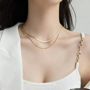 Layered Snake Chain Necklace for Women Girls Double 2 Layer Necklace Dainty Gold Plated Snake Choker Necklace Stacked Necklaces for Women Flat Chain Collar Necklace