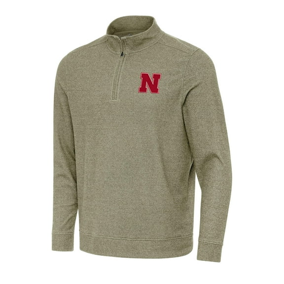 Men's Antigua Olive Nebraska Huskers Subtle Quarter-Zip Sweatshirt