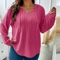 thumbnail image 2 of Rib Knitted Hooded Tops for Women Long Sleeve V Neck Casual Loose Oversized Tshirts Plus Size Blouses Solid Pullover Shirts Pink,4XL, 2 of 6