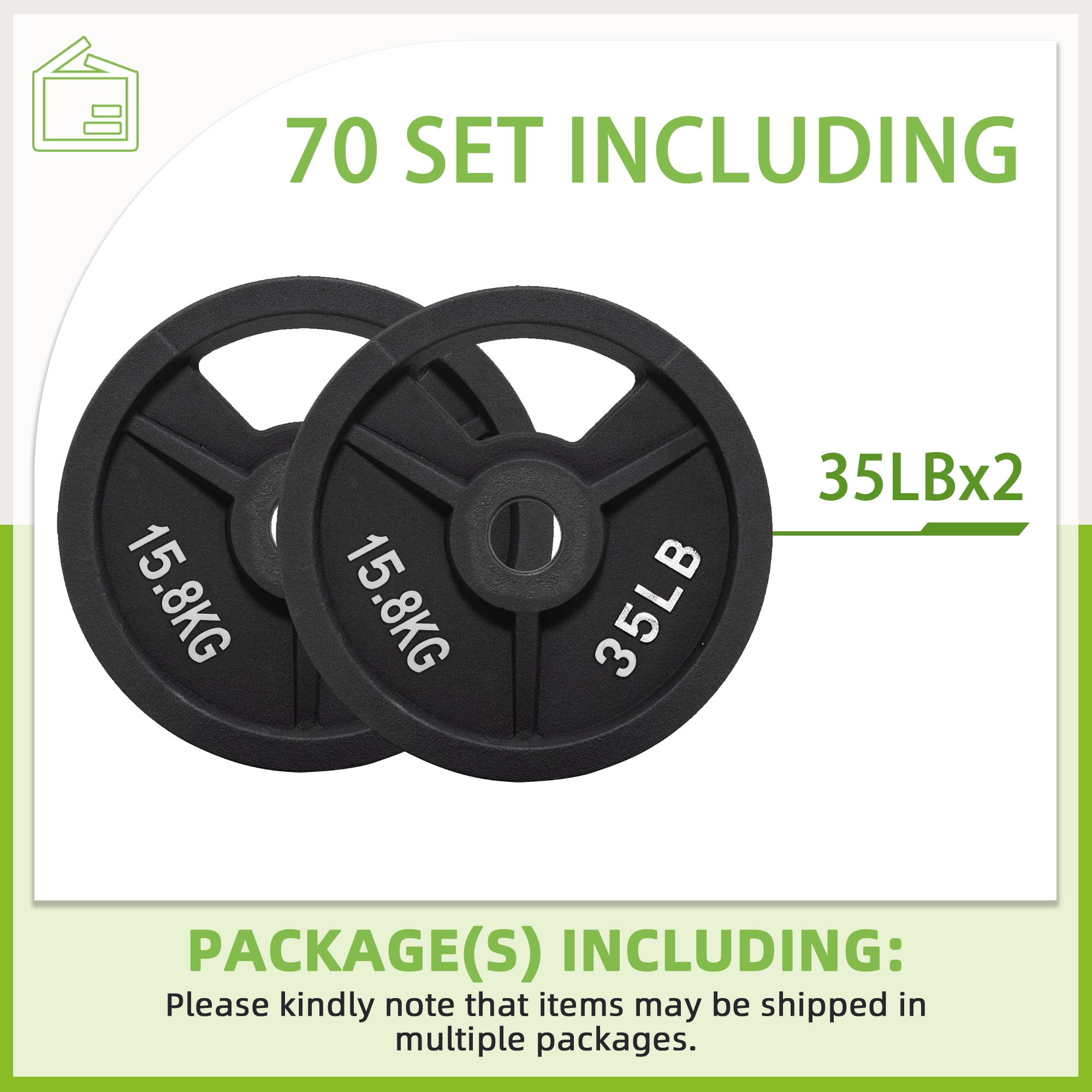 FlexWave 2-Inch Olympic Cast Iron Weight Plates Set, 5LB, 10LB, 50LB, 70LB & 120LB Options, for Strength Training & Home Gym