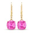 thumbnail image 2 of Rosec Jewels Cushion Cut Lab Created Pink Sapphire Solitaire Drop Earrings for Women (8 mm), 10K Yellow Gold, 2 of 6