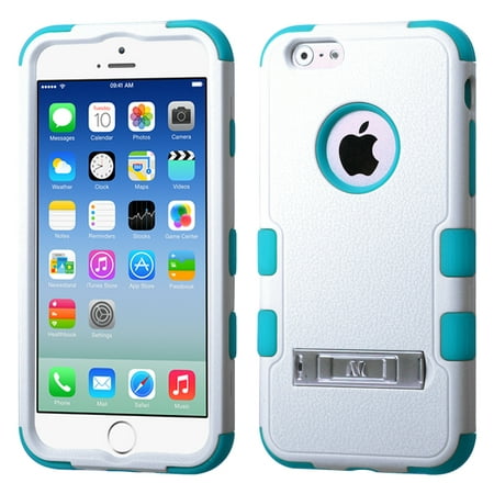 Asmyna Natural Tuff Hybrid Kickstand Case For iPhone 6 & 6s (4.7") White/Teal