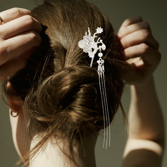 UPOUART Chinese Hairpin Stick Elegant Design White Alloy 1Pack