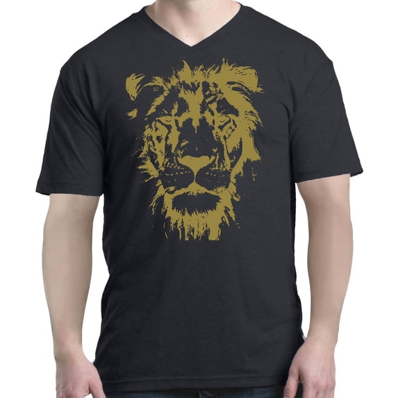 Shop4Ever Men's Gold Lion Wildlife King of the Jungle V-Neck T-Shirt Shirts