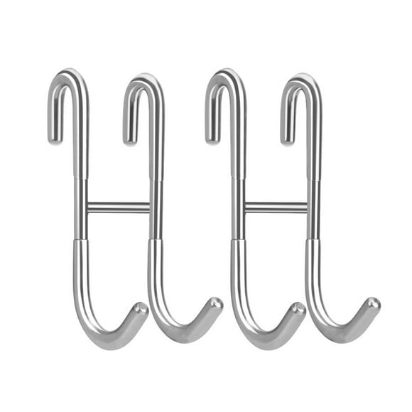 TFixol Stainless Steel Double S Hooks for Bathroom & Kitchen, No-Drill Door Hangers, Anti-Slip Rubber Coated, Silver (2-Pack)