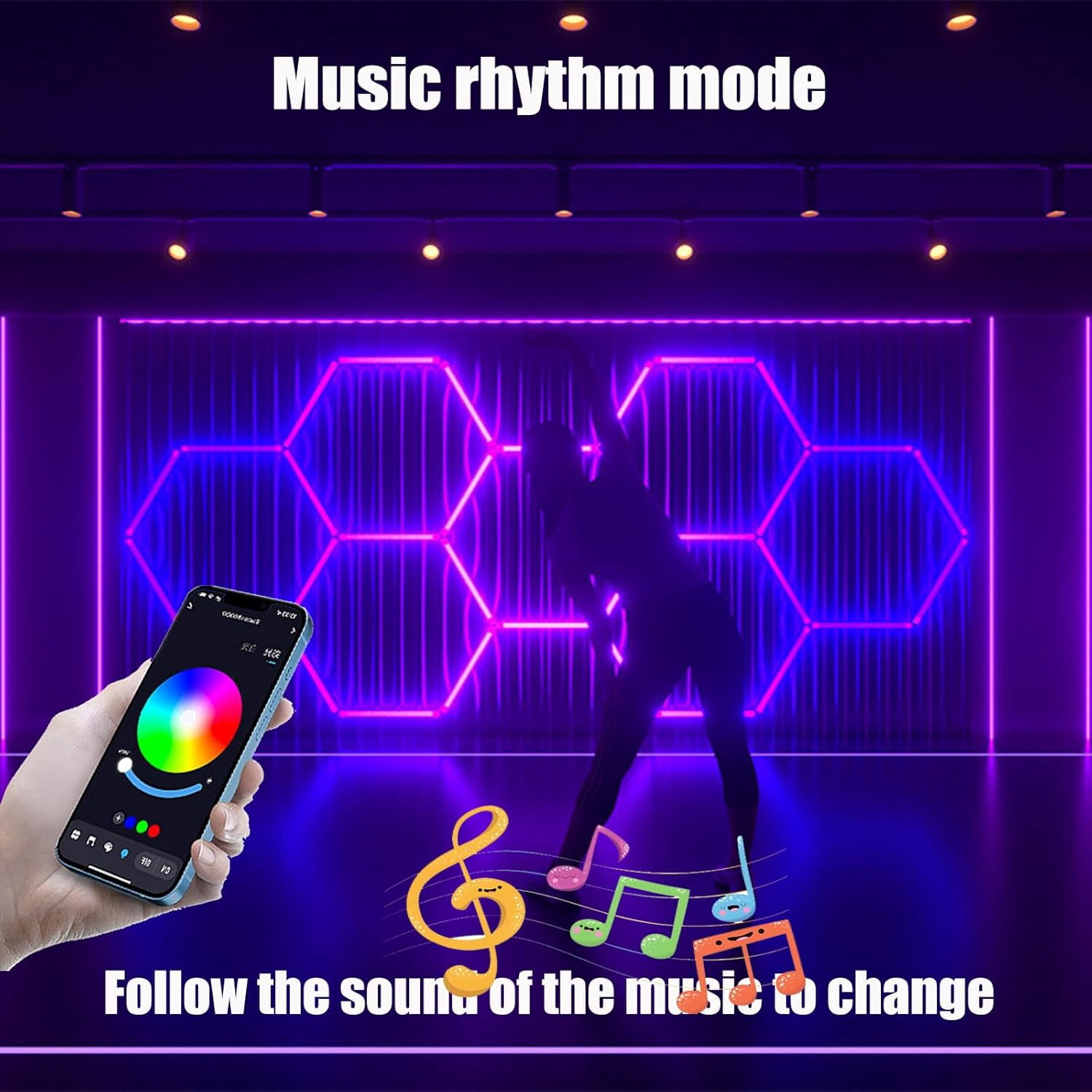 RGB Hexagon Garage Lights, LED Hexagon Lights for Gaming Room, Smart App & Remote Control, DIY Honeycomb Ceiling Light for Studio Gym Basement Decor