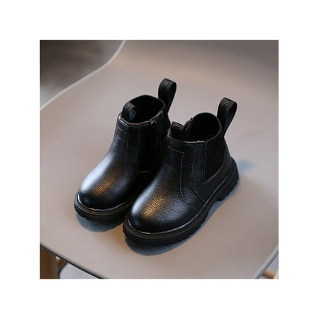 

SIMANLAN Boys Casual Chunky Heel Elastic Boot Girls Round Toe Chelsea Booties Kids Waterproof Winter Shoes Black 11c
