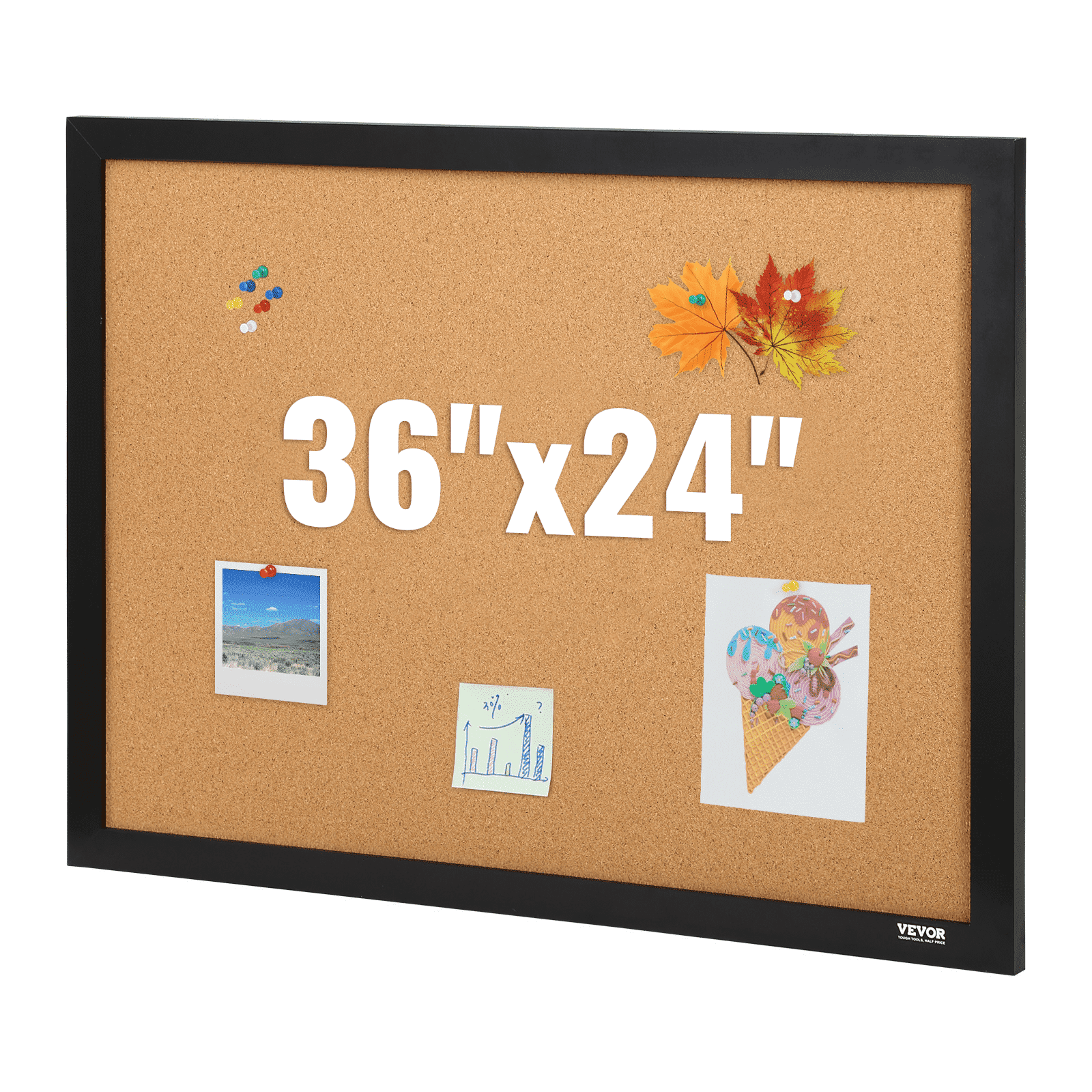 Large 3ftx2ft Cork Bulletin Board with MDF Frame, 10 Pushpins Included - Perfect for Vision Board, Office & School Decor