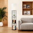 thumbnail image 5 of Foukus 63" Round Shade Floor Lamp with Shelves: Lamp for Living Room with 3 Adjustable Color Temperatures, Display Bookshelf for Home, Bedroom, Study - Black (Bulb Included), 5 of 6
