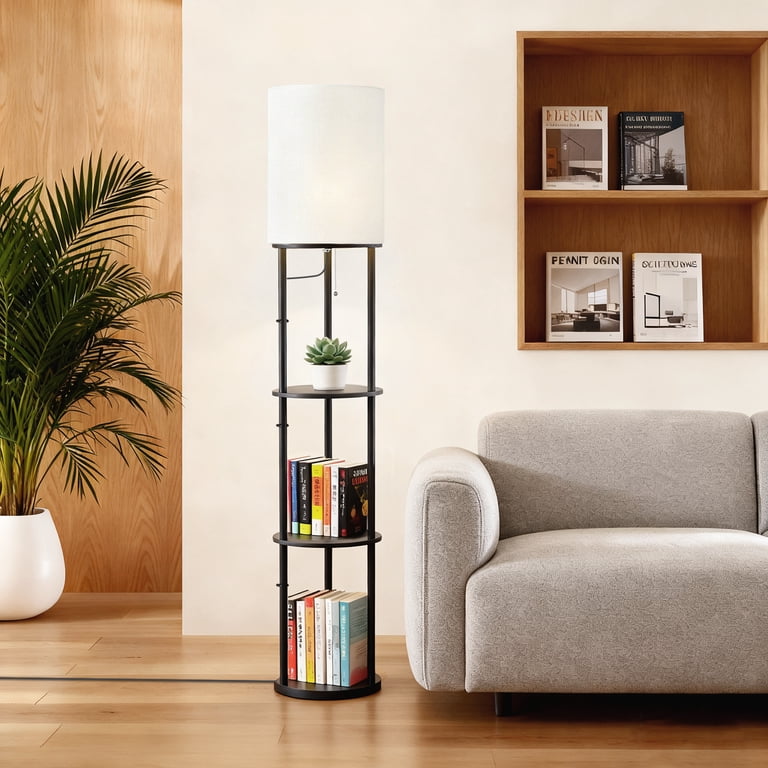 Foukus 63" Floor Lamp with 3-Tier Bookshelf, Black photo 5
