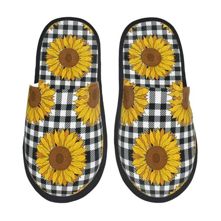 

Sigee Sunflowers for Cozy Furry Slippers Super Soft Indoor and Outdoor Use Non-Slip Sole Slip On House Slippers-Medium