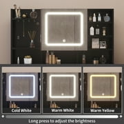 Ktaxon Large 47.2 Makeup Vanity with 3 Color Lights, Dressing Table w/ USB Charging Station, Adult, Black