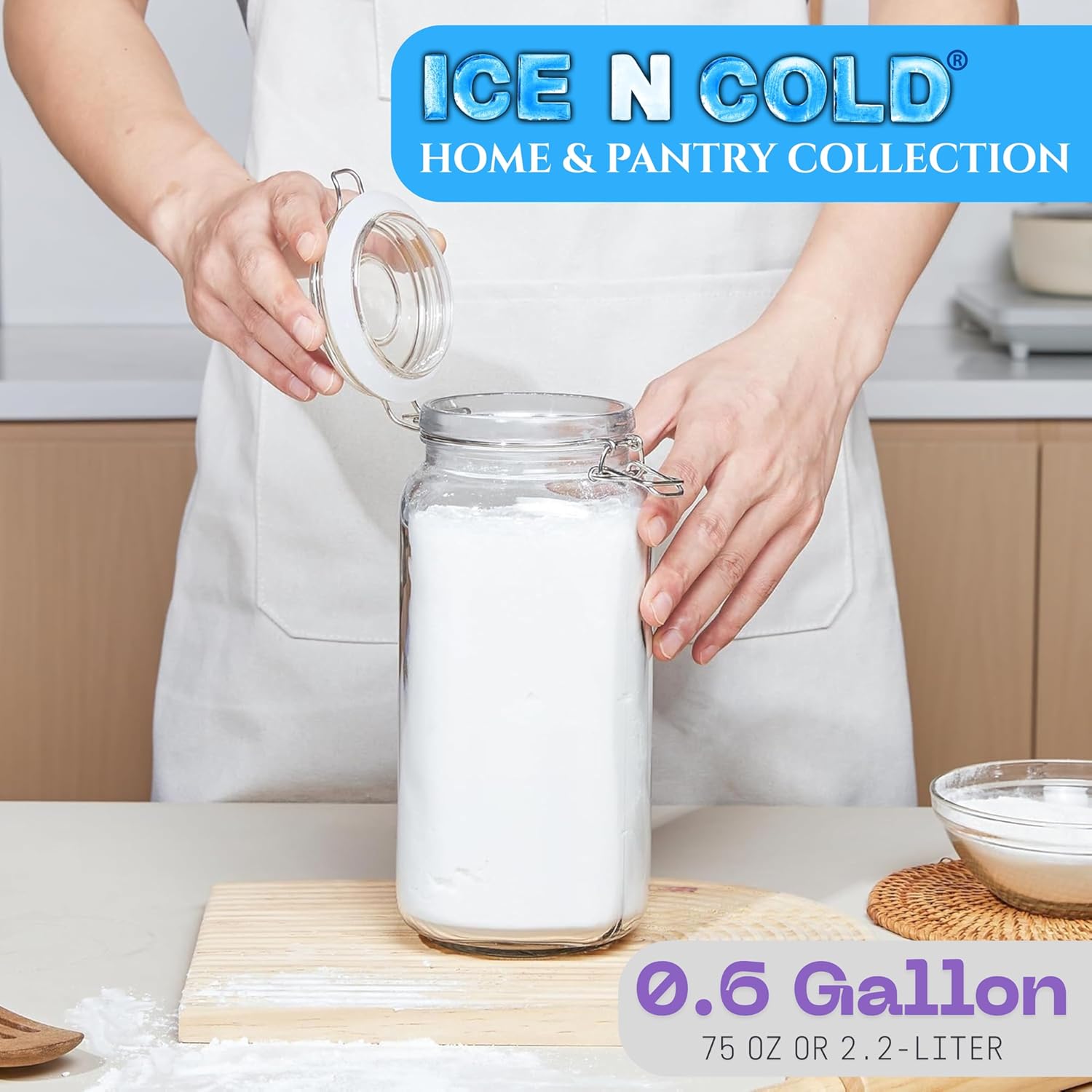 Airtight Glass Storage Jars with Clamp Lid – Food Storage Containers with Rubber Gasket Seal – Pantry & Kitchen Canisters for Dry Goods, Coffee, Sugar, Pasta – 0.4L to 2.2L Sizes (6, 34oz | 1L)