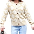 thumbnail image 3 of Floral Knit Women Long Sleeve Button Down Casual Sweater Cardigan, 3 of 6